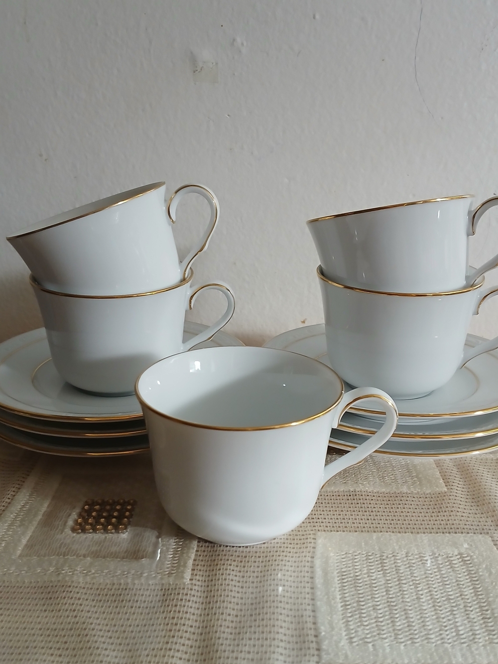 Noritake White Scapes Lockleight 5 Cups & 6 Saucers 4061 Tea Set
